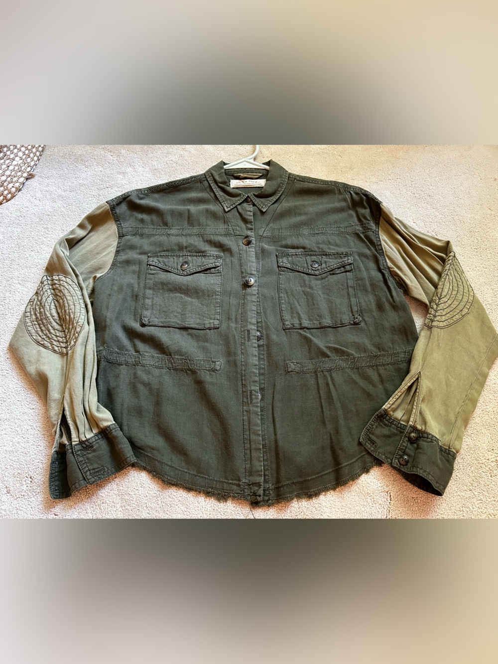 We The Free Two-Tone Olive Green Button-Front Utility Shirt